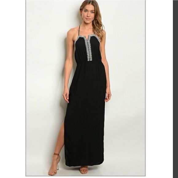 Black Maxi Dress with neckline/back detail - Picture 1 of 5